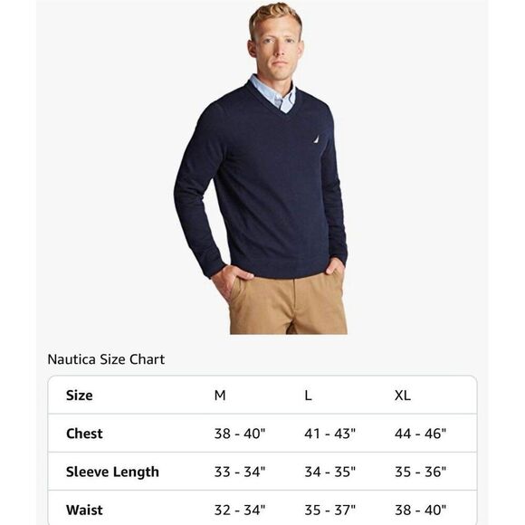 Nautica Classic Fit Navtech Soft Long Sleeve V-Neck Sweater Navy Blue Large - Picture 4 of 6